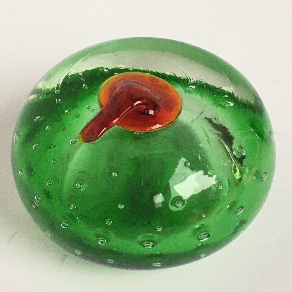 Apple paperweight hand blown art glass green red